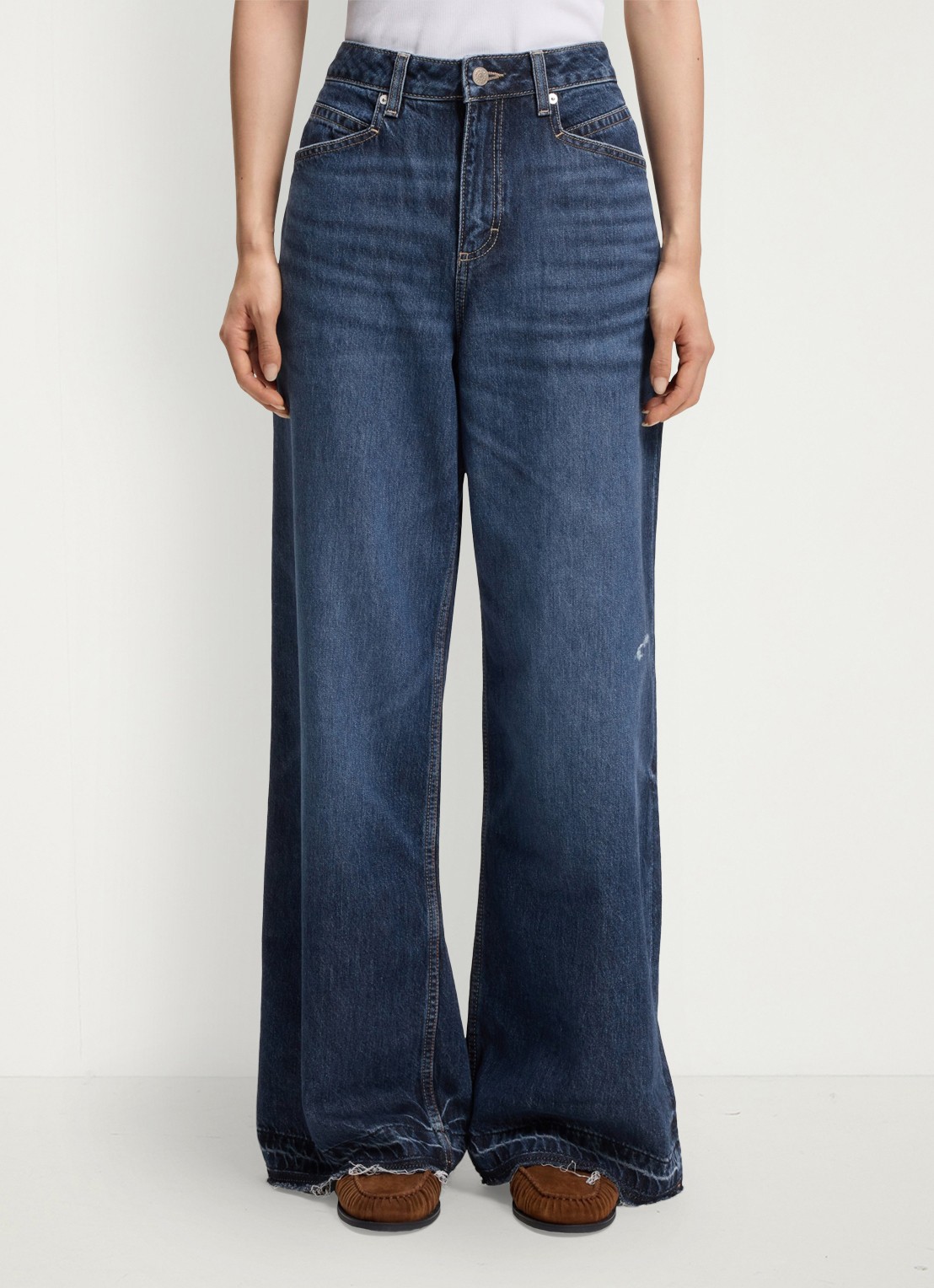 BOSS Mid waist wide leg jeans met steekzakken - detail 4 donkerblauw