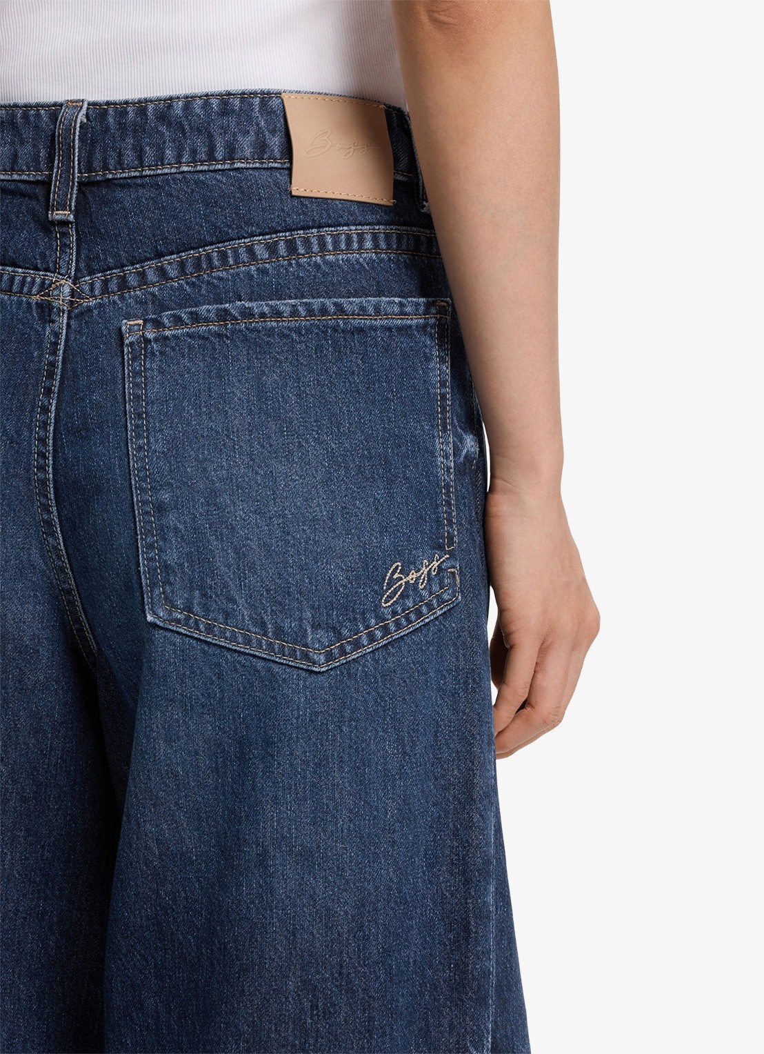 BOSS Mid waist wide leg jeans met steekzakken - detail 5 donkerblauw