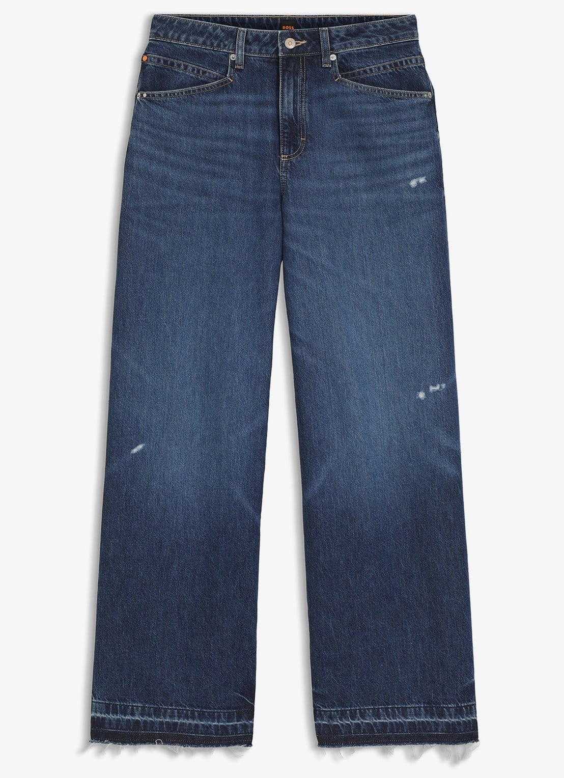 BOSS Mid waist wide leg jeans met steekzakken - voorkant 2 donkerblauw