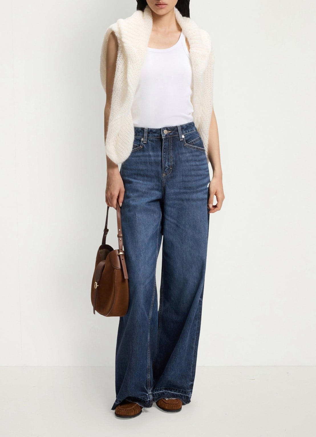BOSS Mid waist wide leg jeans met steekzakken - voorkant 3 donkerblauw