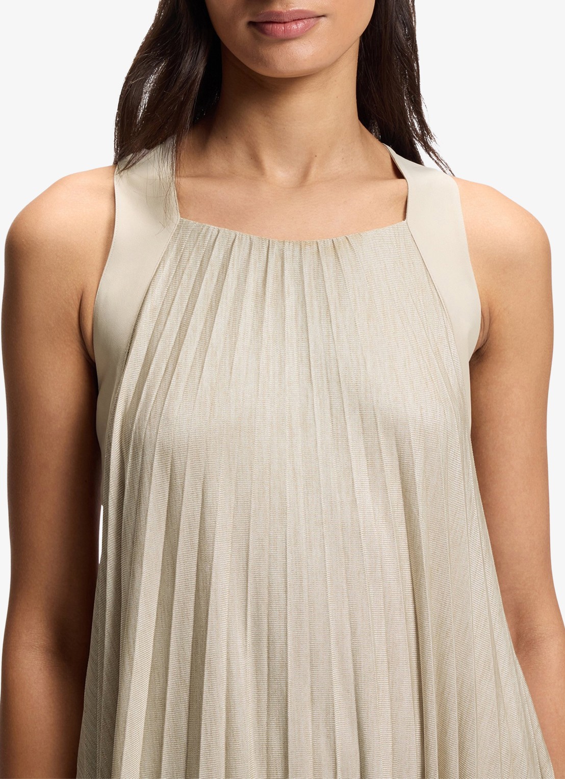 BOSS Midi halterjurk met plissé - detail 4 light beige-275 / beige