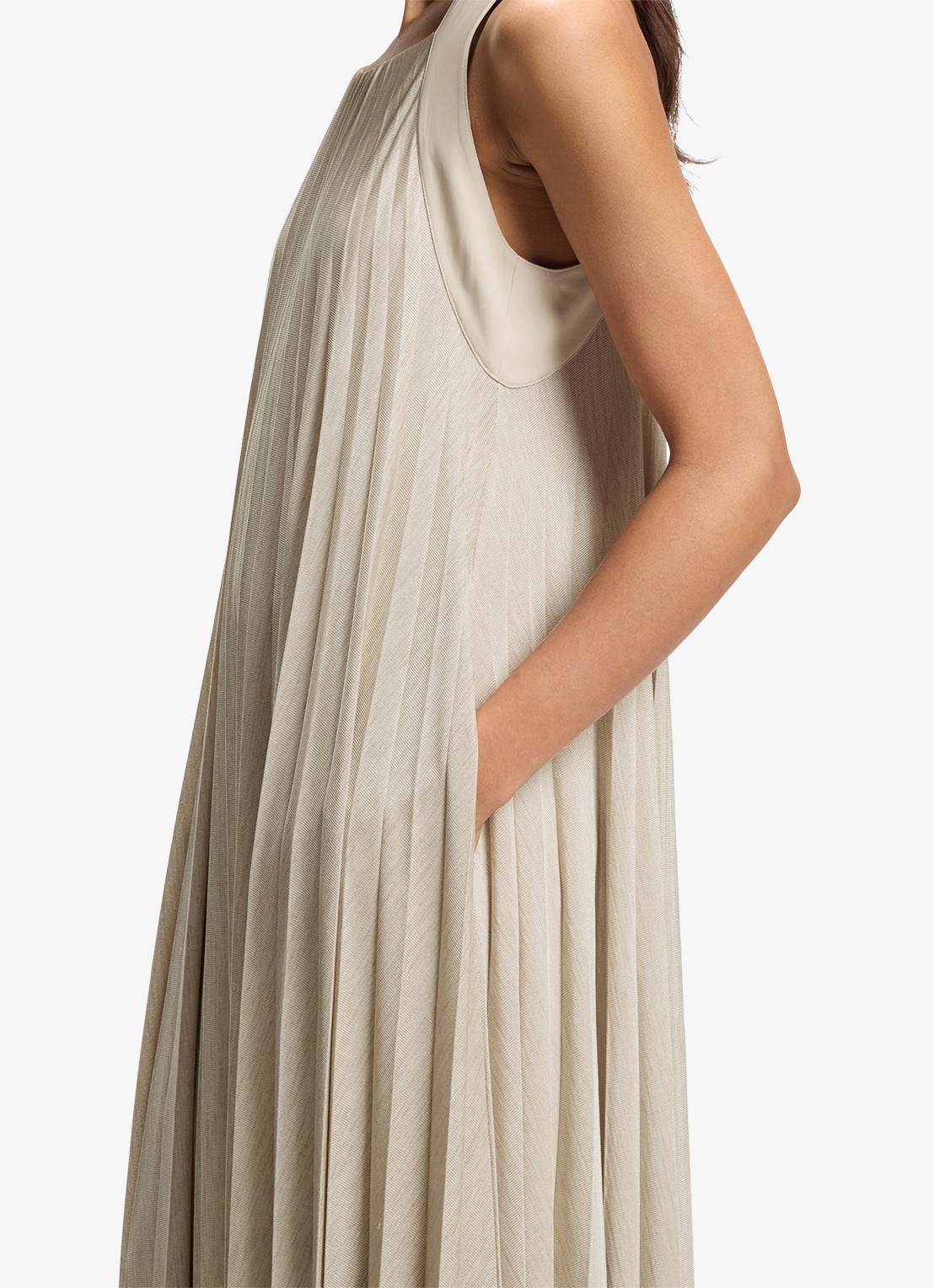 BOSS Midi halterjurk met plissé - detail 5 light beige-275 / beige
