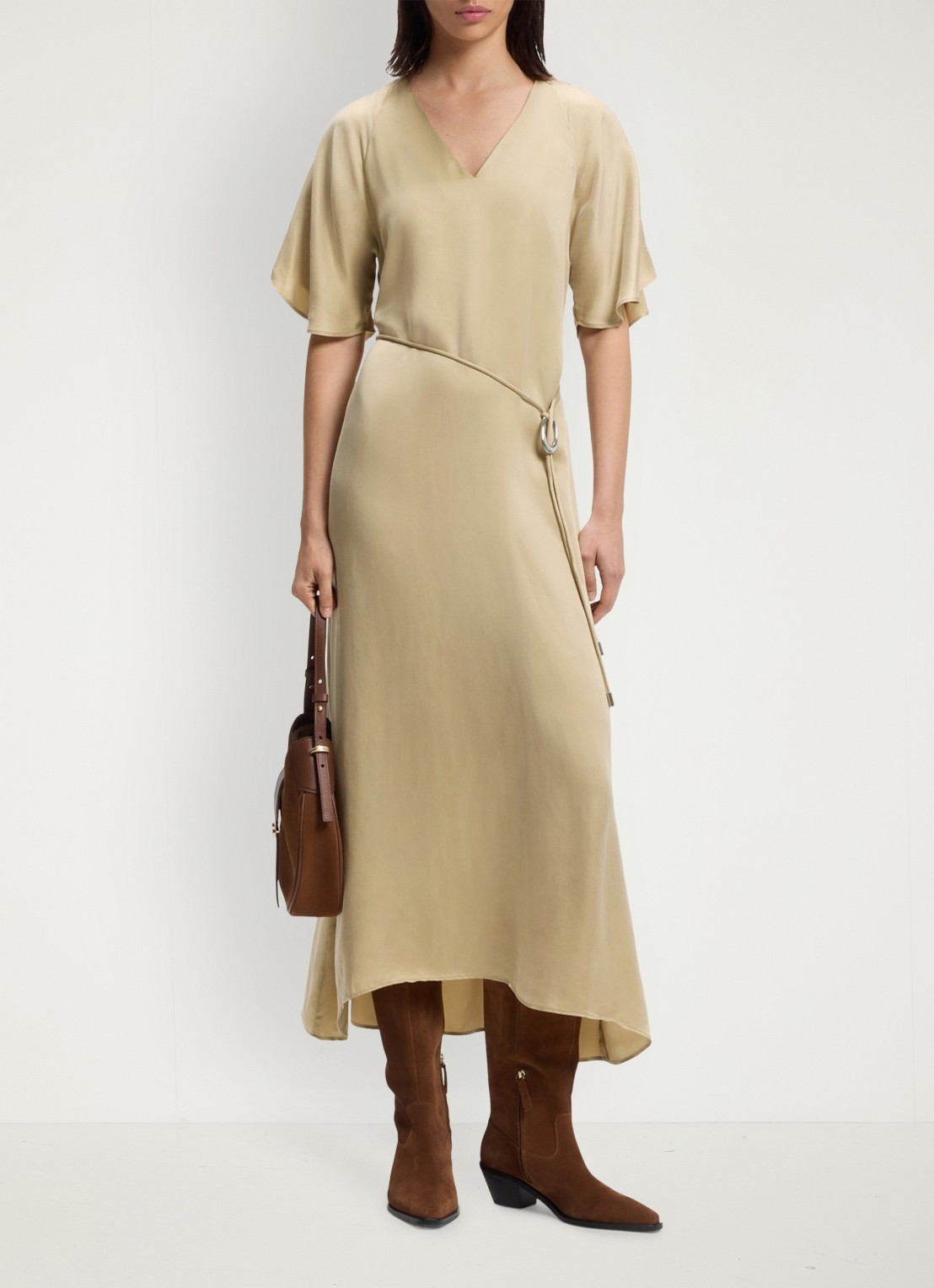 BOSS Midi jurk met ceintuur - voorkant 2 rust/copper-222 / beige