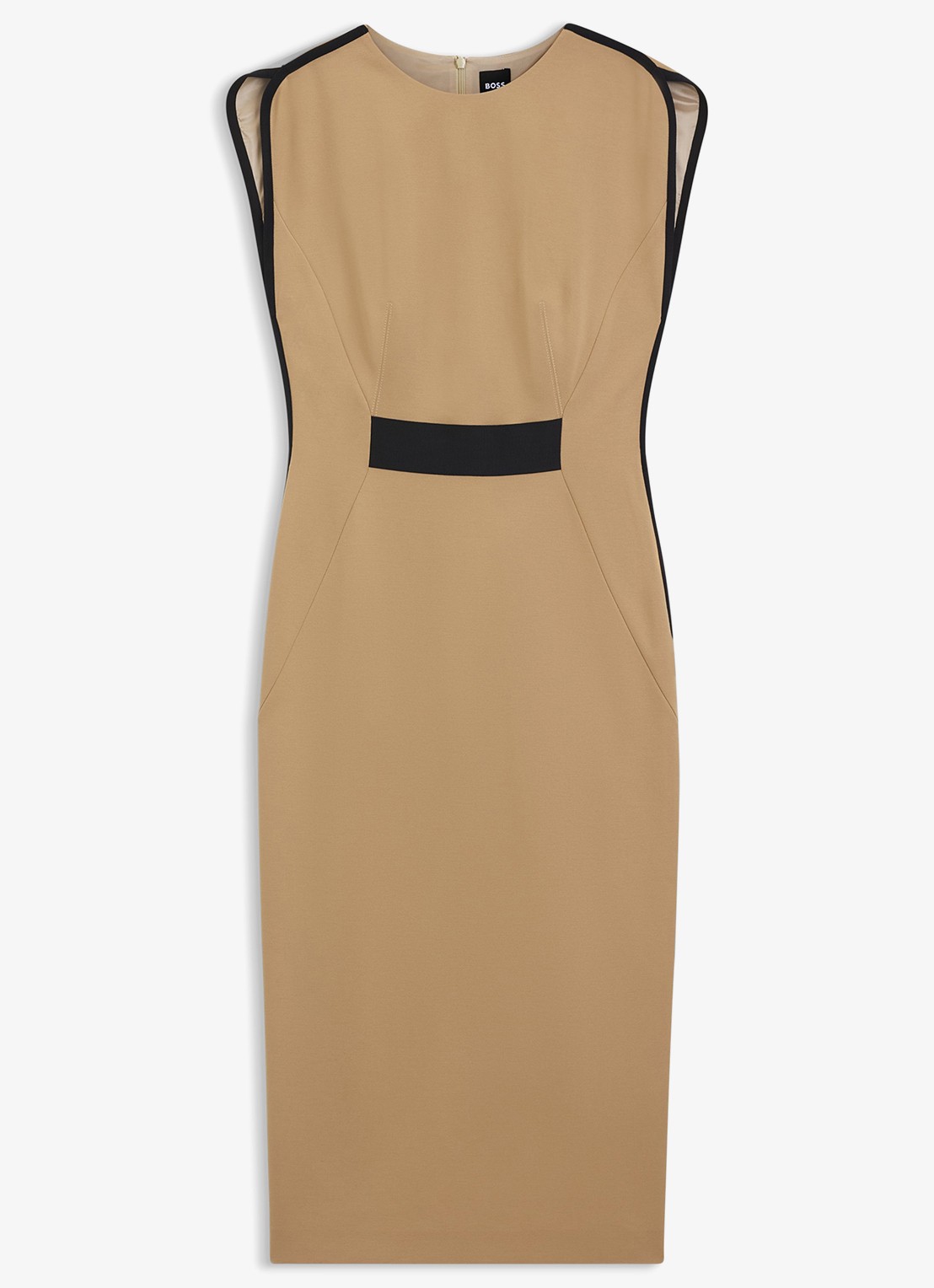 BOSS Midi jurk met split - voorkant beige