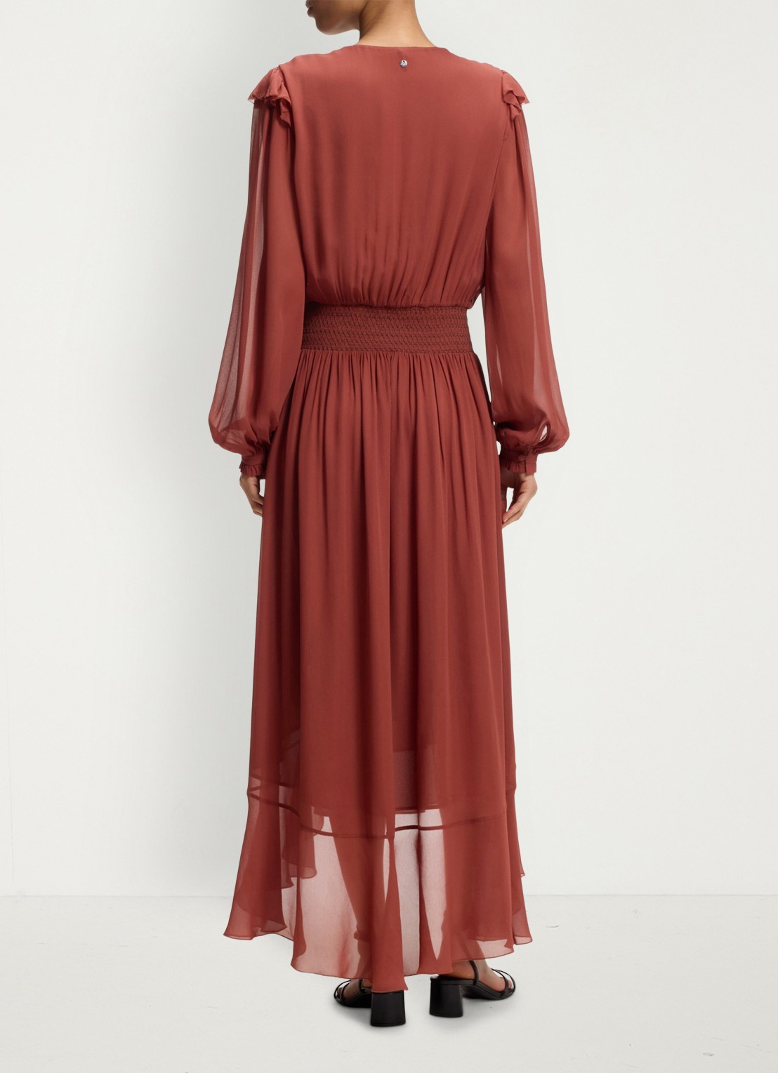 BOSS Midi jurk van crêpe met afneembare sjaal - achterkant 5 dark red-604 / rood