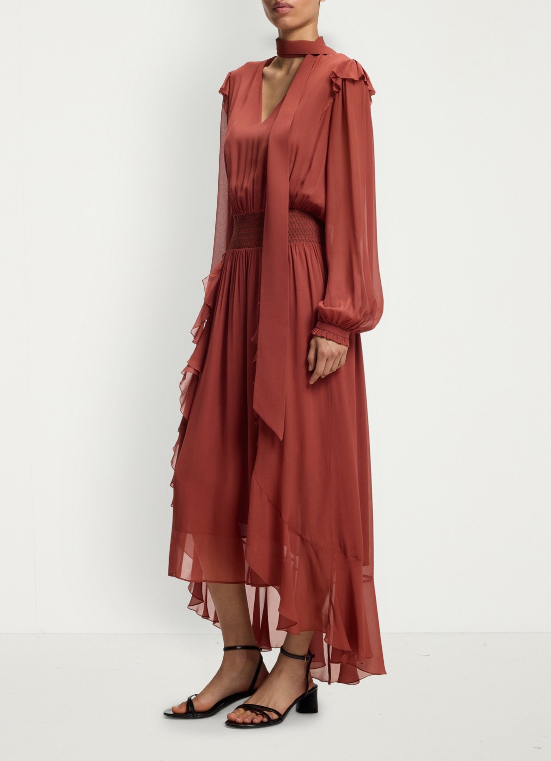 BOSS Midi jurk van crêpe met afneembare sjaal - detail dark red-604 / rood