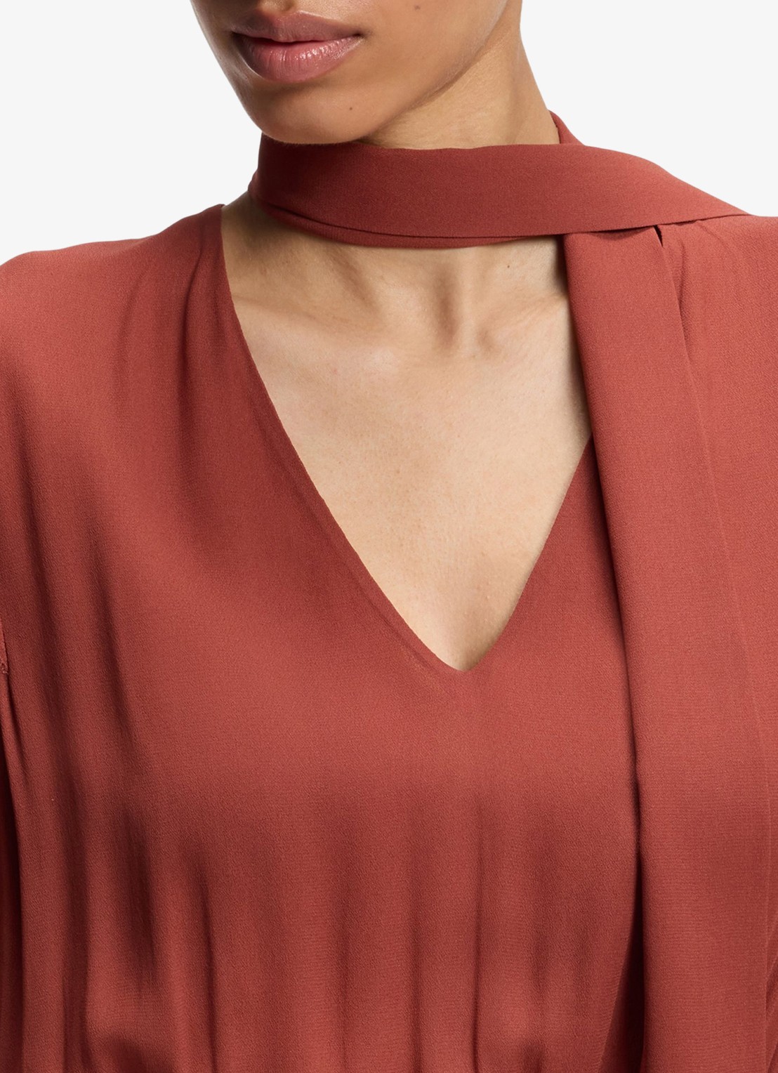 BOSS Midi jurk van crêpe met afneembare sjaal - detail 2 dark red-604 / rood