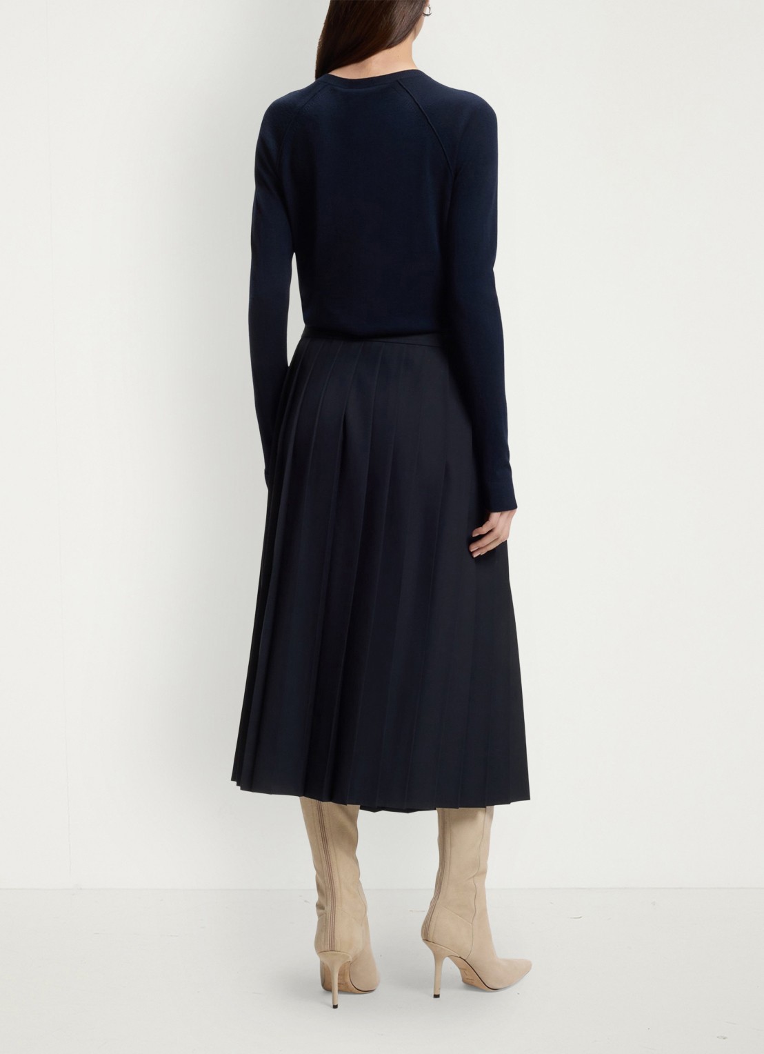BOSS Midi plooirok in wolblend - achterkant 5 donkerblauw