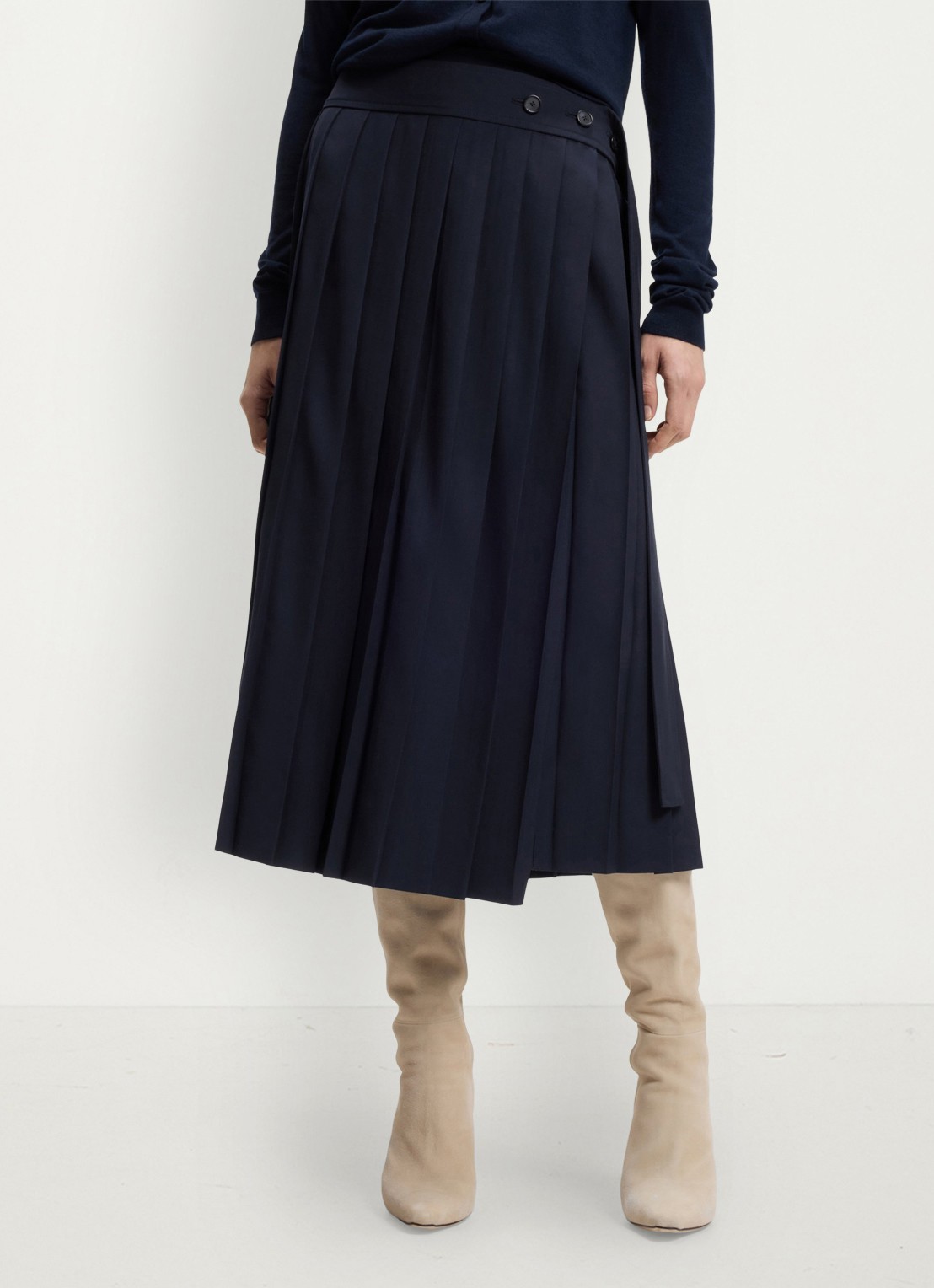 BOSS Midi plooirok in wolblend - detail 3 donkerblauw