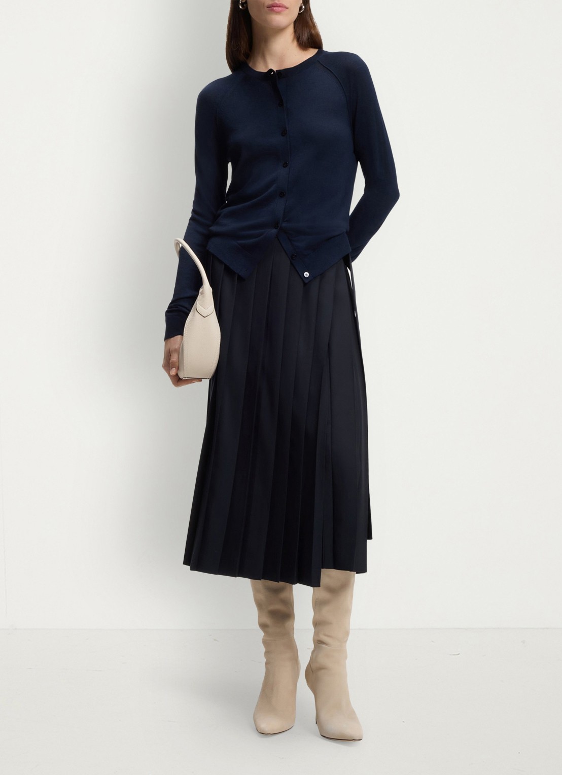 BOSS Midi plooirok in wolblend - voorkant 2 donkerblauw
