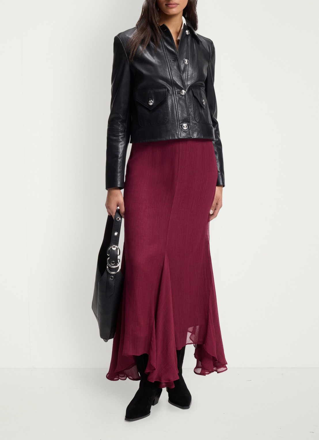 BOSS Midi rok met asymmetrische zoom - voorkant 5 kersenrood