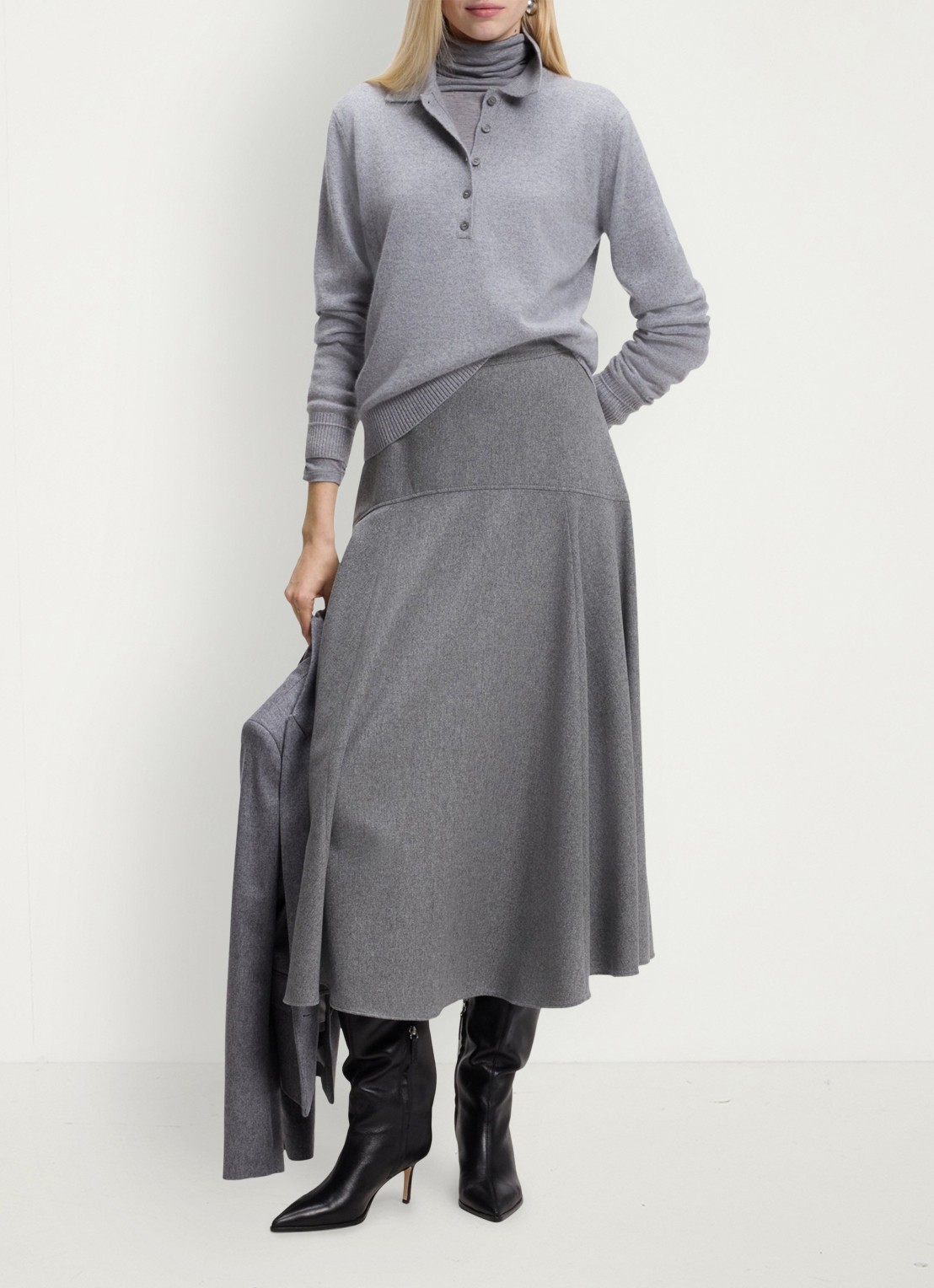 BOSS Midi rok met plooien - voorkant 4 grijs