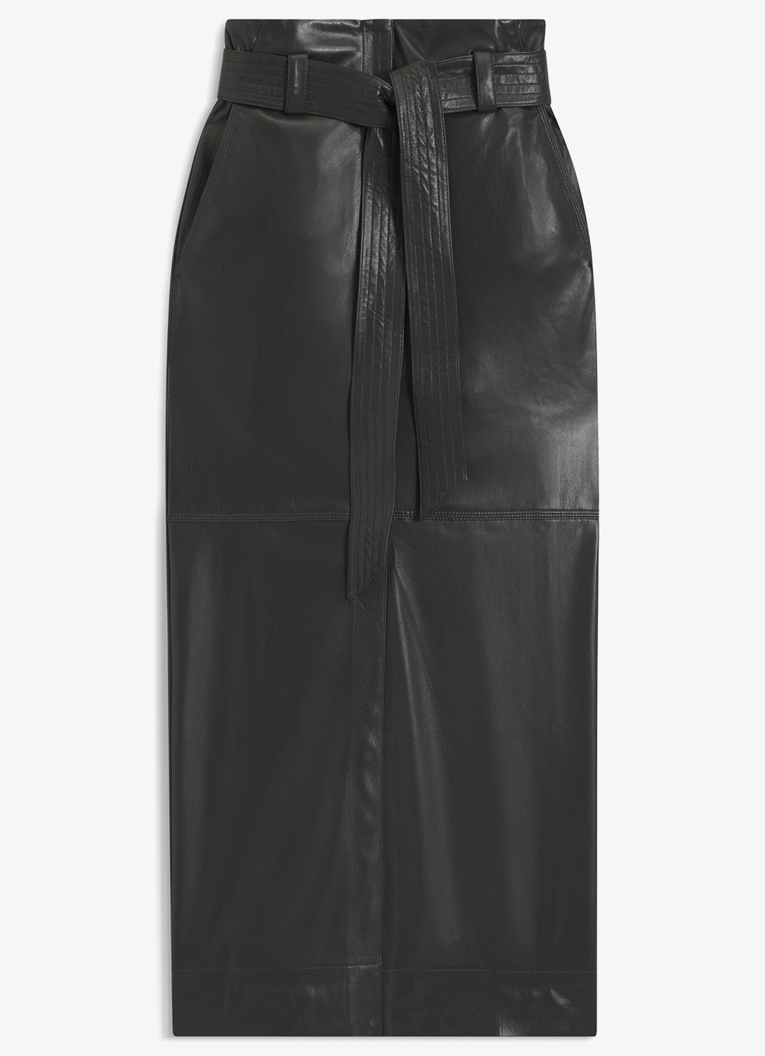 BOSS Midi rok van imitatieleer met strikceintuur - voorkant 3 donkergrijs