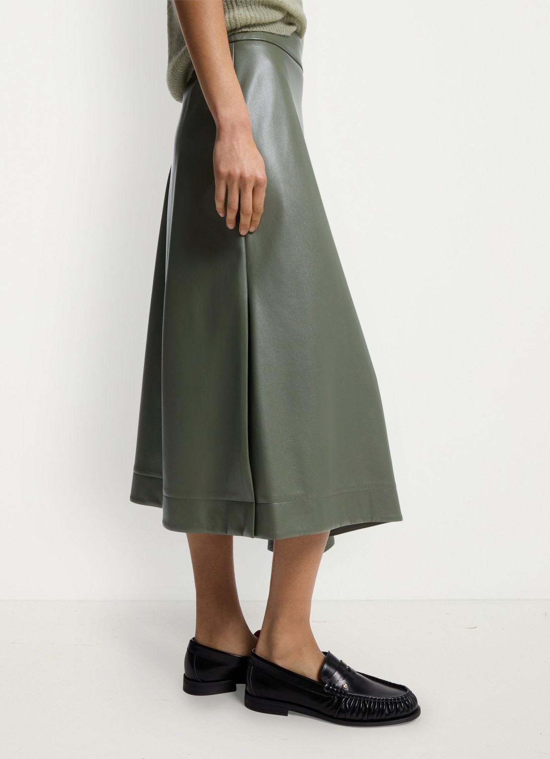 BOSS Midi rok van imitatieleer - detail olijfgroen