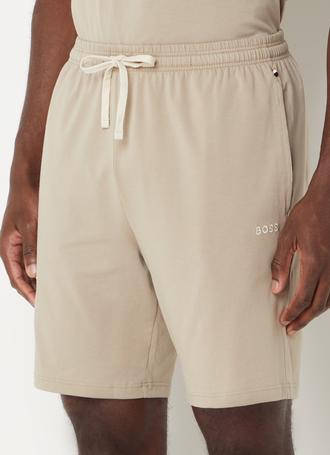 BOSS Mix&Match loose fit korte broek van sweatstof met steekzakken - detail 3 dark beige-255 / beige