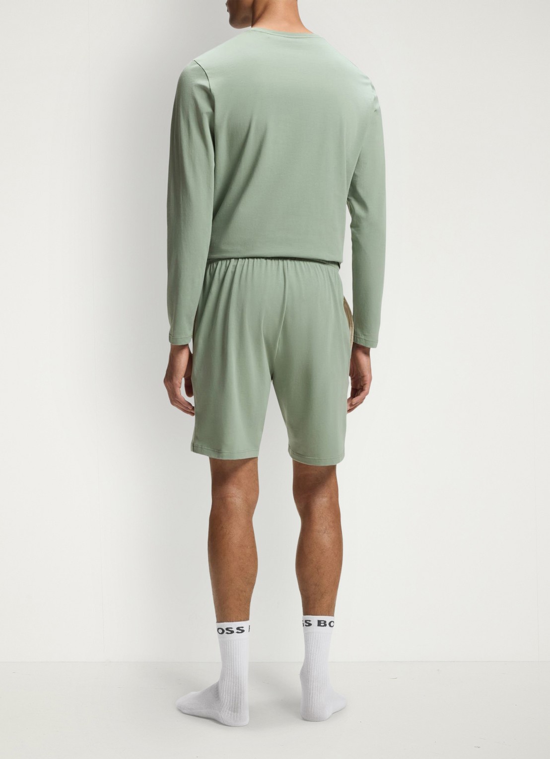 BOSS Mix&Match loose fit korte broek van sweatstof met steekzakken - achterkant 5 light/pastel green-330 / groen