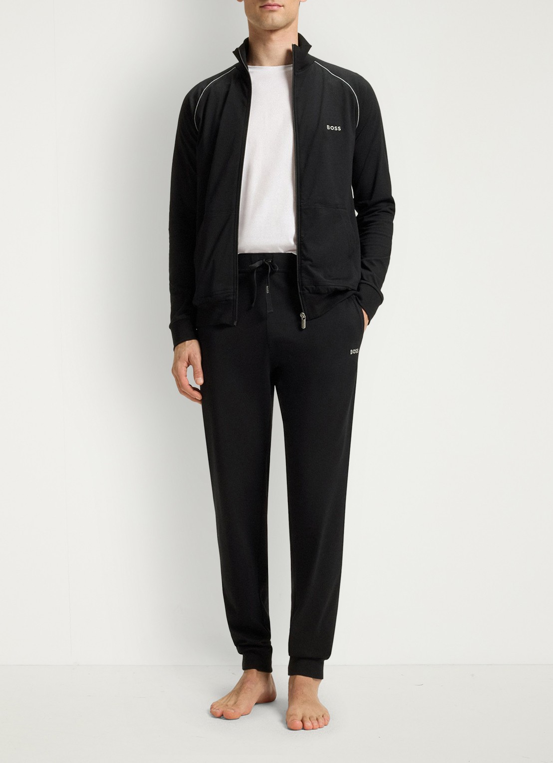 BOSS Mix&Match loungebroek met logoborduring - voorkant 5 zwart