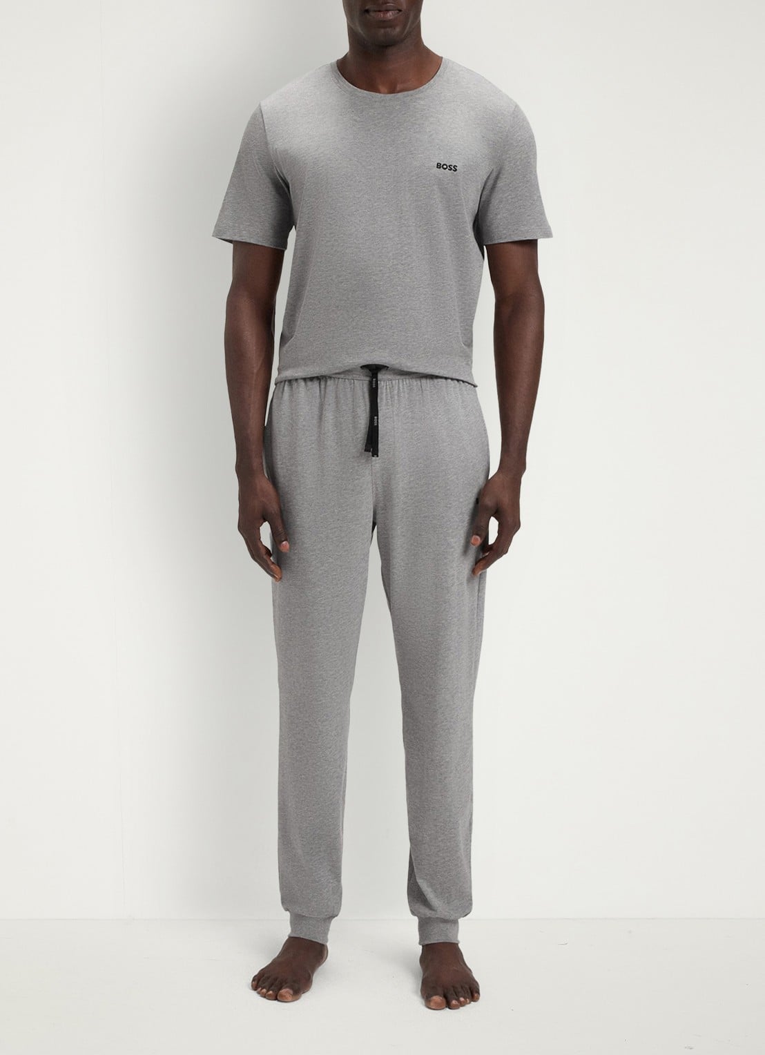 BOSS Mix&Match loungebroek met logoborduring - voorkant 2 middengrijs