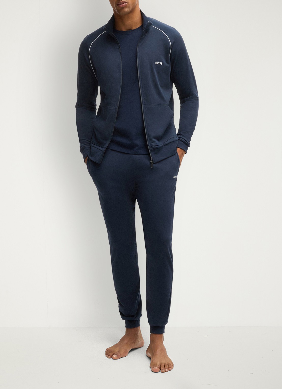 BOSS Mix&Match loungebroek met logoborduring - voorkant 5 donkerblauw