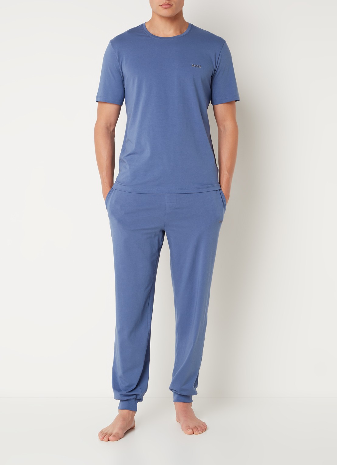 BOSS Mix&Match pyjamabroek met logoborduring en steekzakken - voorkant 2 blauw