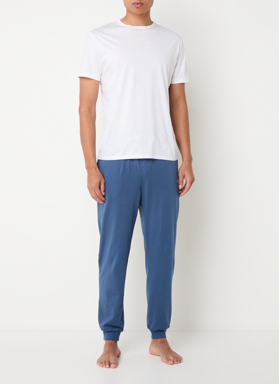 BOSS Mix&Match pyjamabroek met logoborduring en steekzakken - voorkant 2 staalblauw
