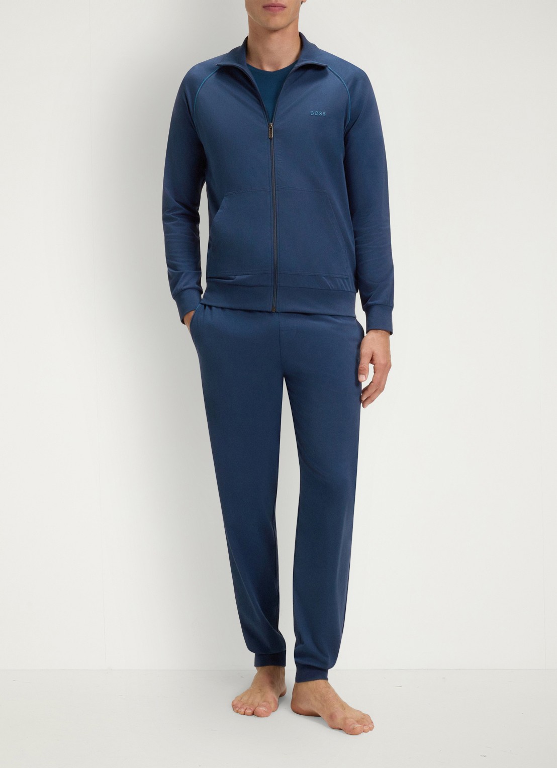 BOSS Mix&Match pyjamabroek met logoborduring en steekzakken - voorkant 4 petrol