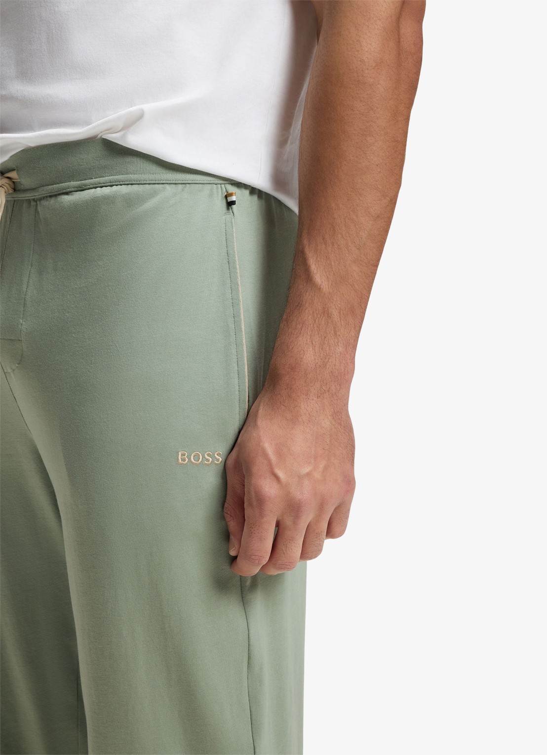 BOSS Mix&Match pyjamabroek met logoborduring en steekzakken - detail 5 lichtgroen