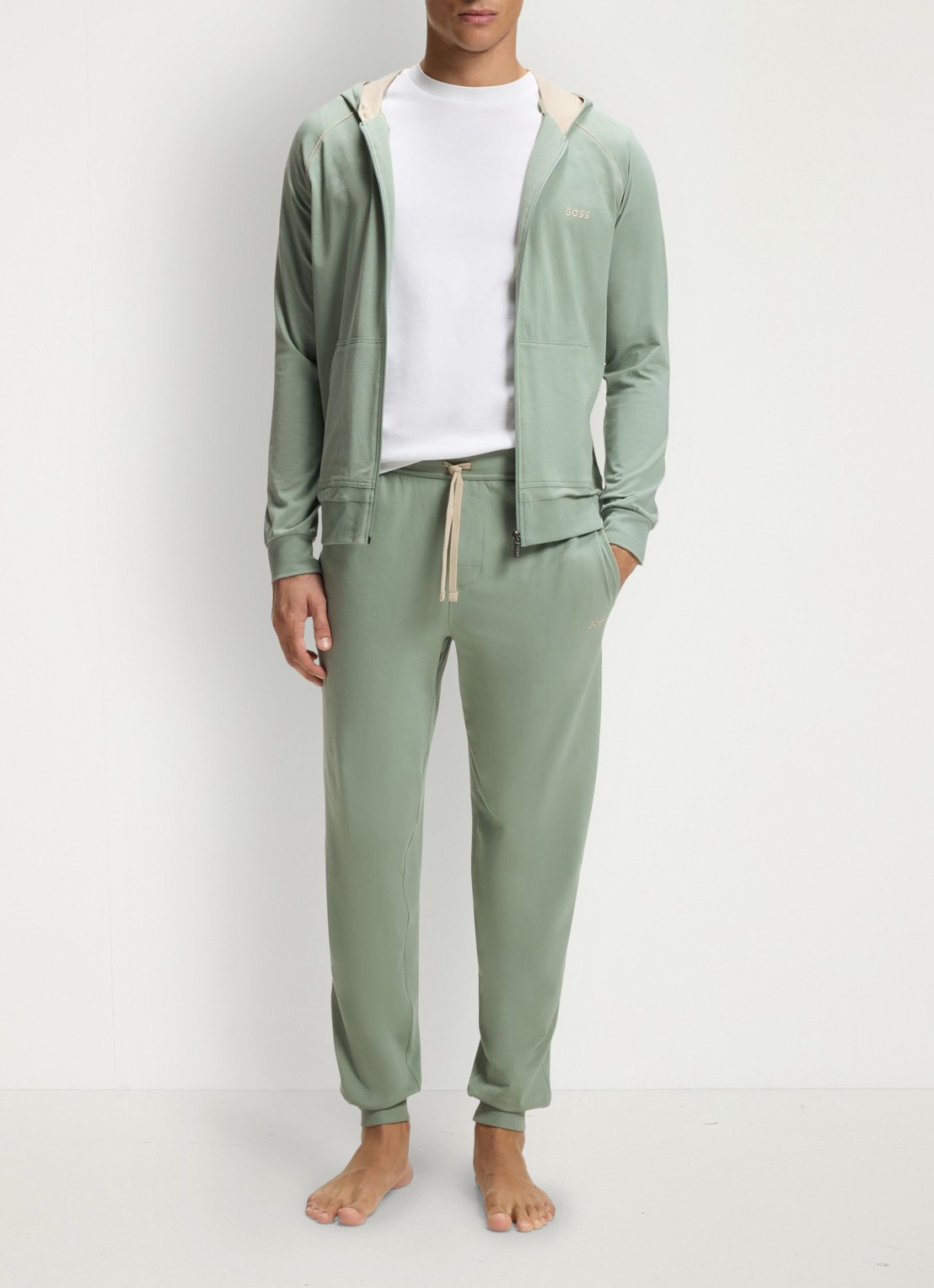 BOSS Mix&Match pyjamabroek met logoborduring en steekzakken - voorkant 2 lichtgroen