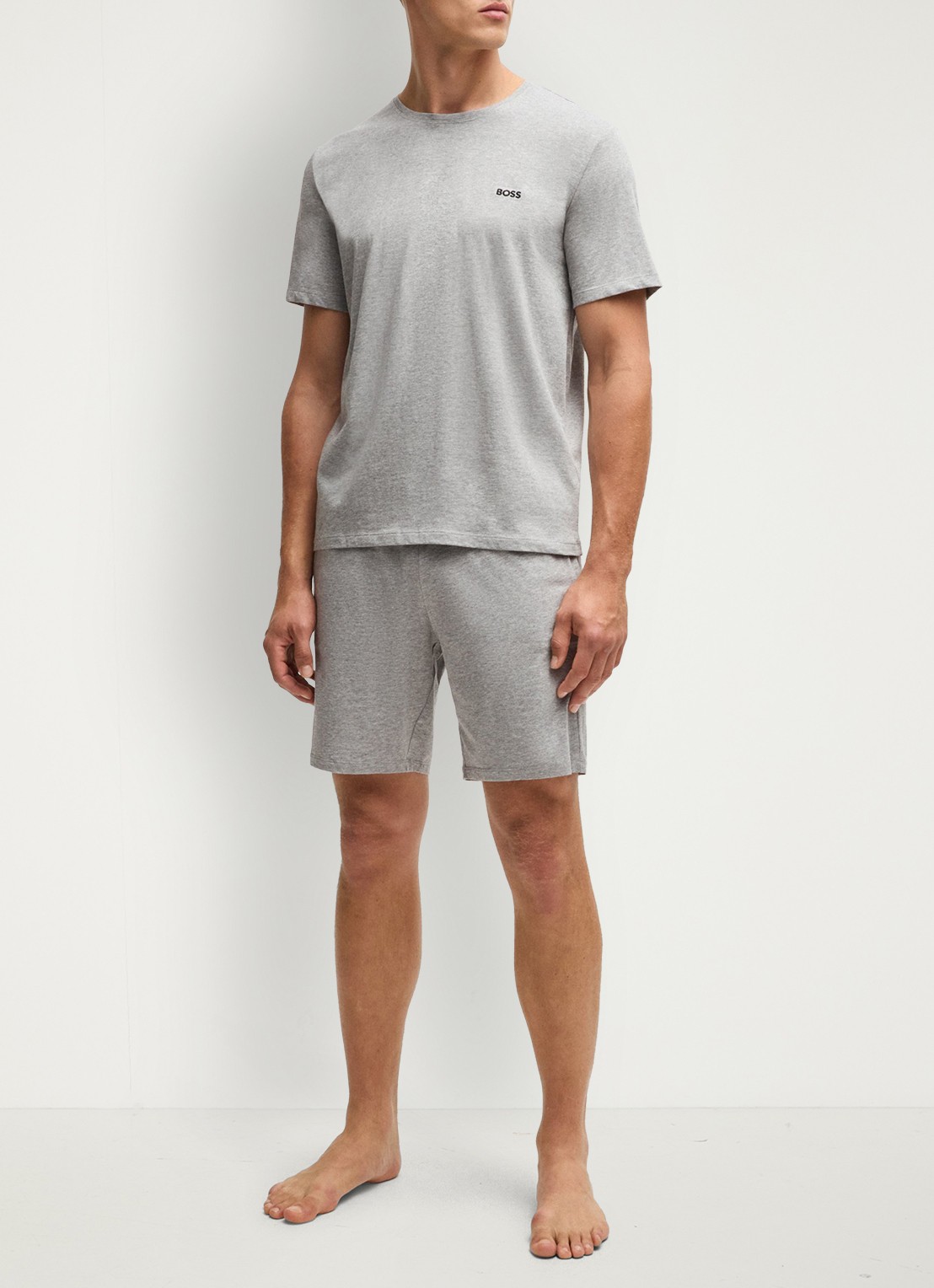 BOSS Mix&Match pyjamatop met logoborduring - voorkant 5 middengrijs