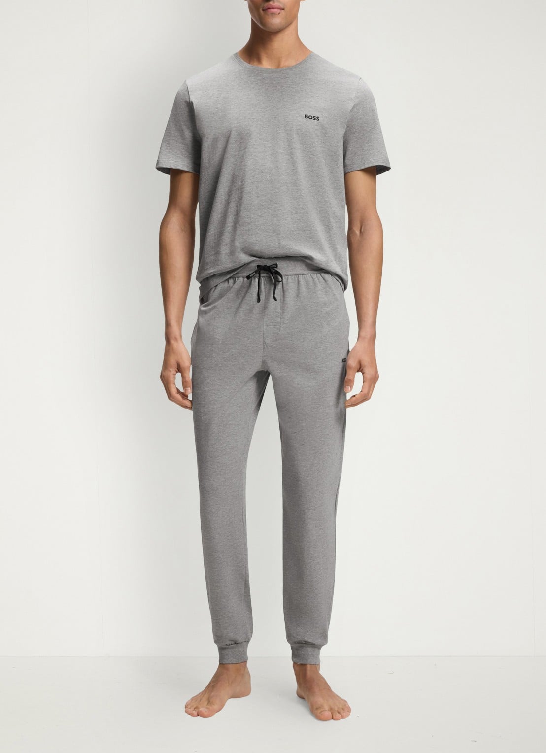 BOSS Mix&Match pyjamatop met logoborduring - voorkant 5 middengrijs