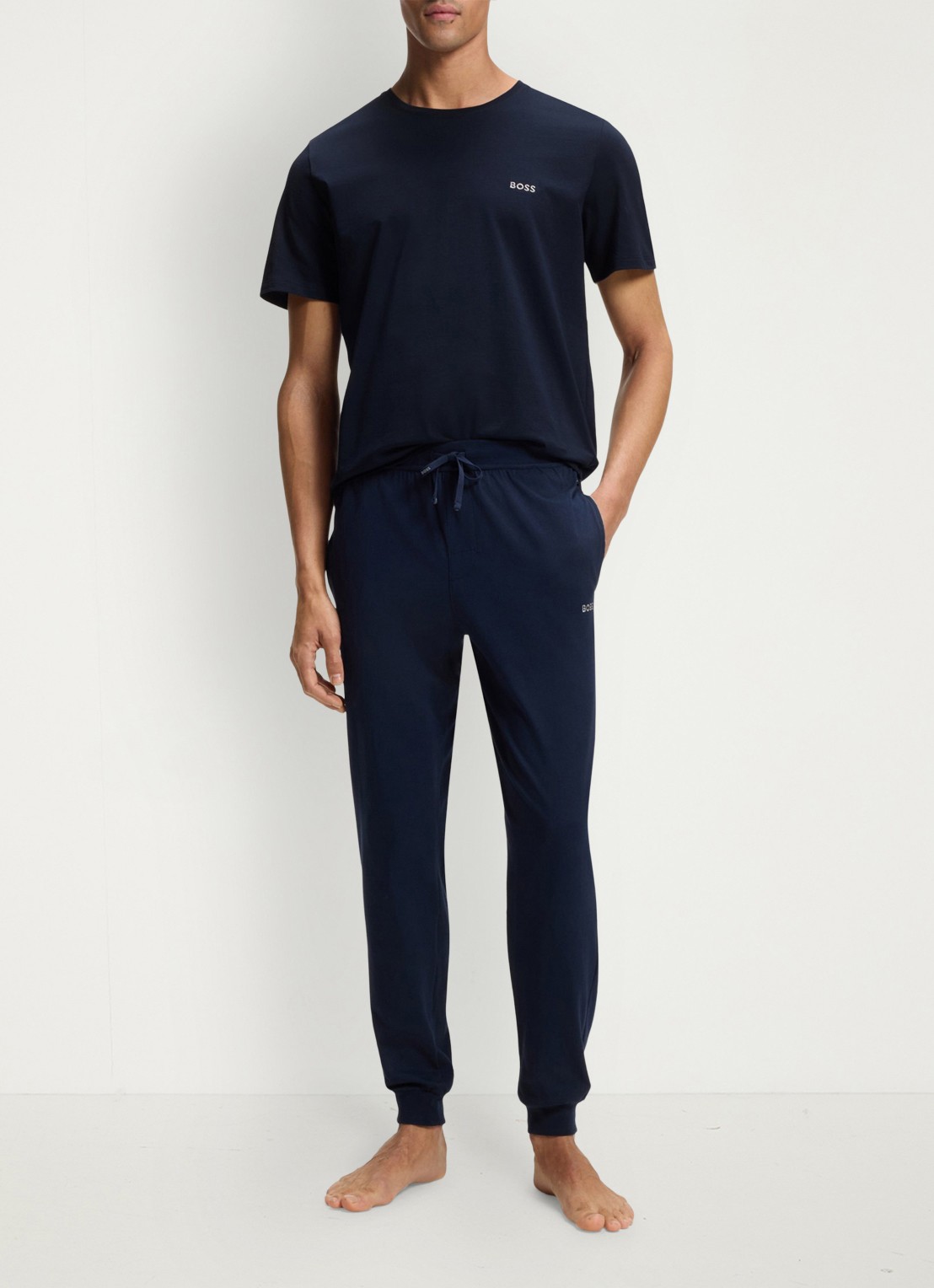 BOSS Mix&Match pyjamatop met logoborduring - voorkant 2 donkerblauw