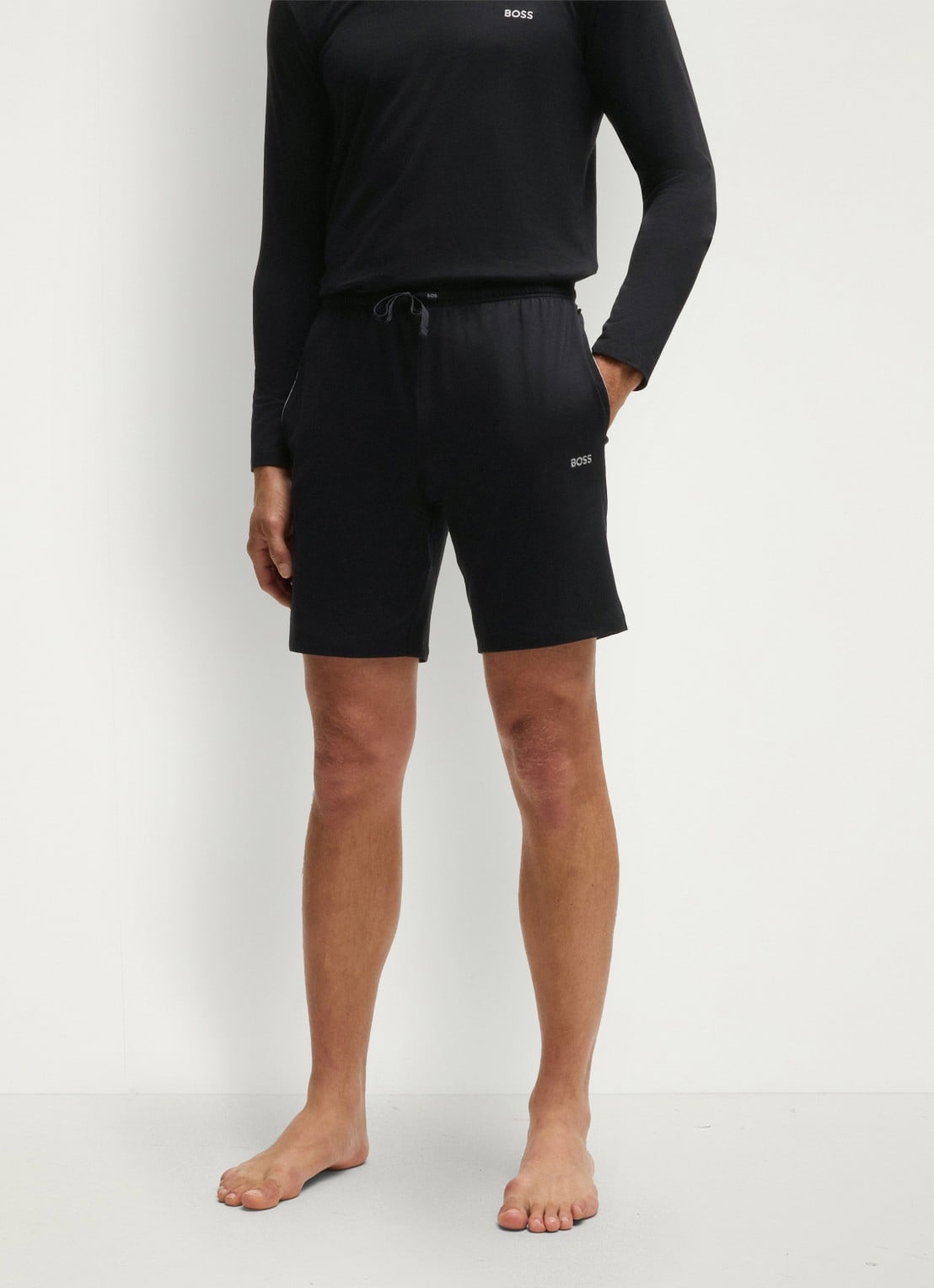 BOSS Mix&Match straight fit korte loungebroek met logo - detail 2 zwart