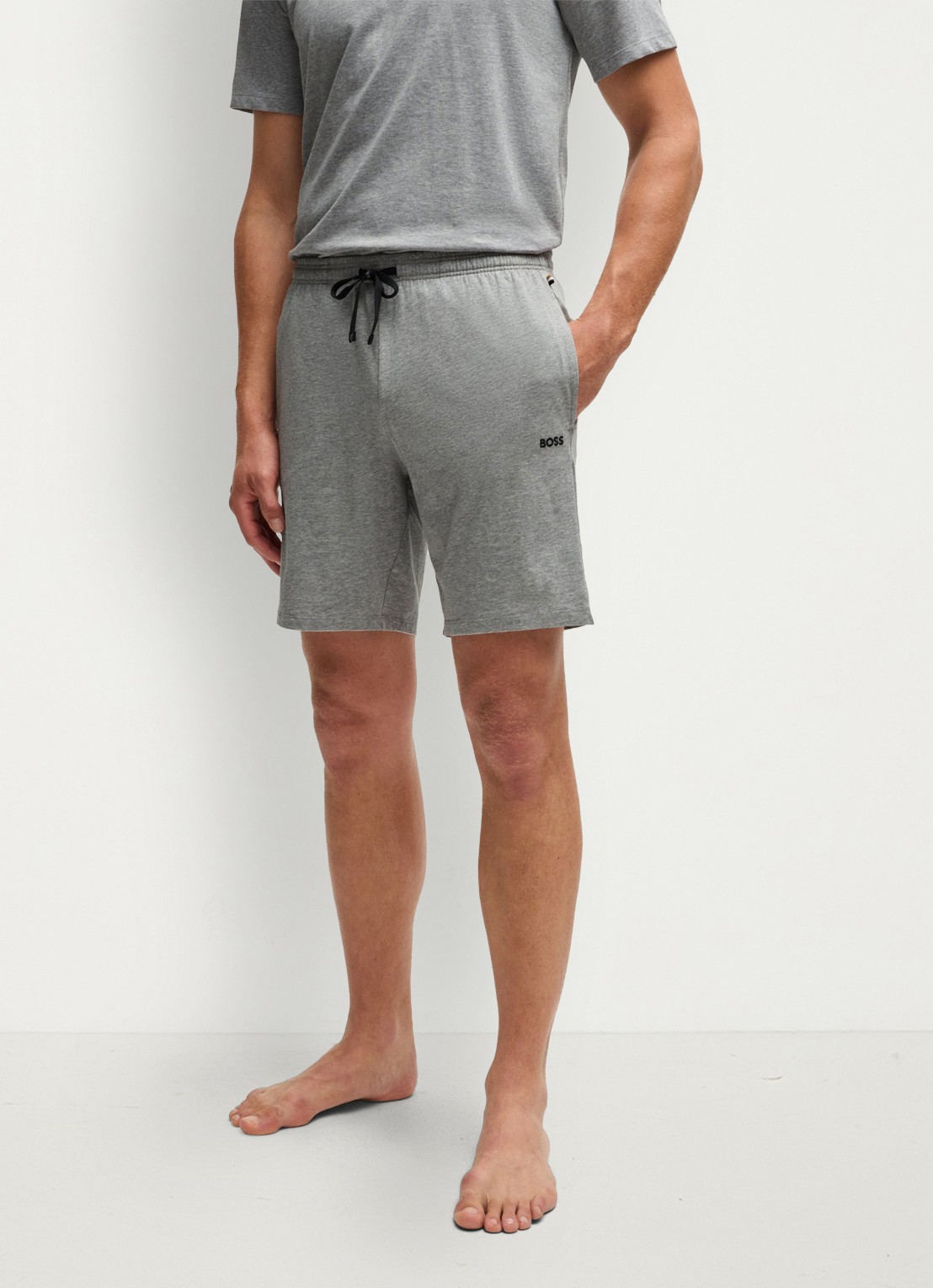 BOSS Mix&Match straight fit korte loungebroek met logo - detail 2 grijsmele