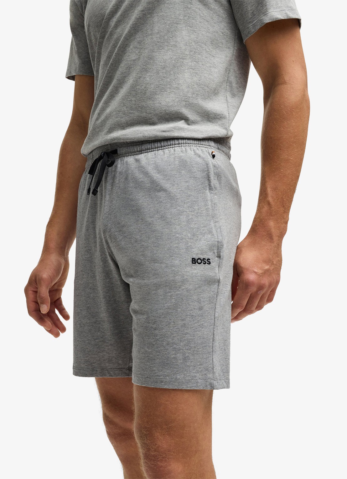 BOSS Mix&Match straight fit korte loungebroek met logo - detail 3 grijsmele