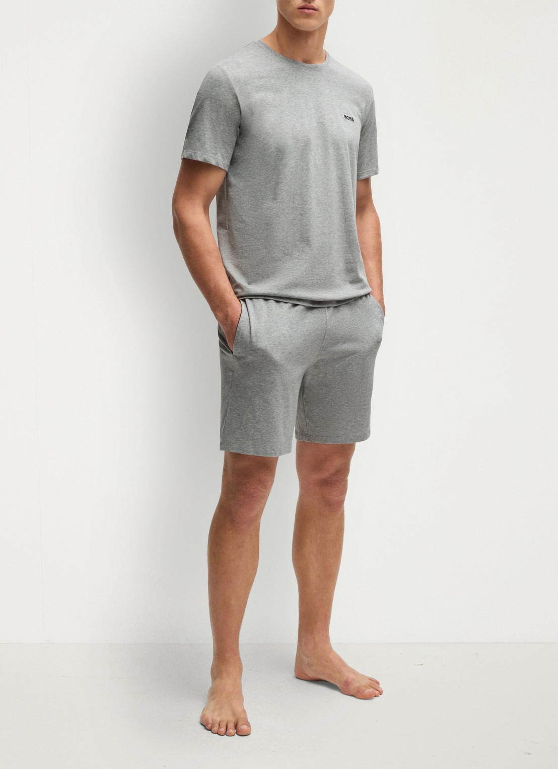 BOSS Mix&Match straight fit korte loungebroek met logo - voorkant 5 grijsmele