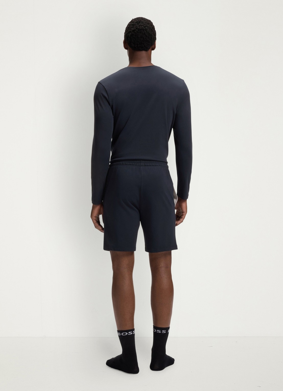 BOSS Mix&Match straight fit korte loungebroek met logo - achterkant donkerblauw