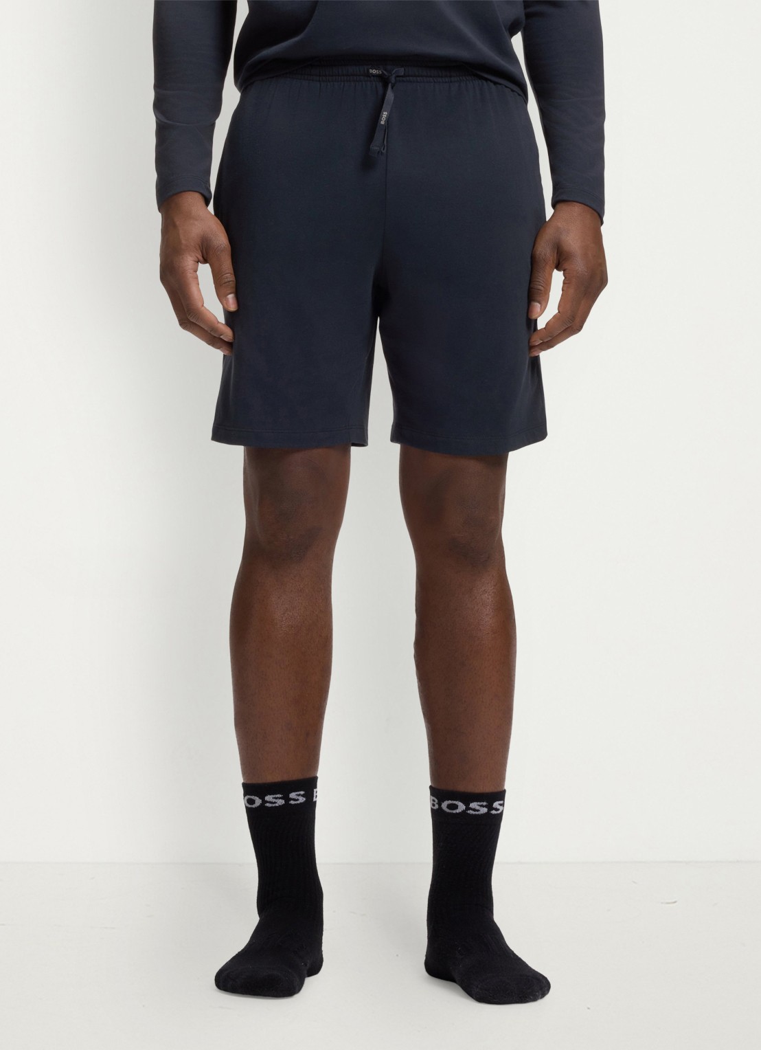 BOSS Mix&Match straight fit korte loungebroek met logo - detail 4 donkerblauw