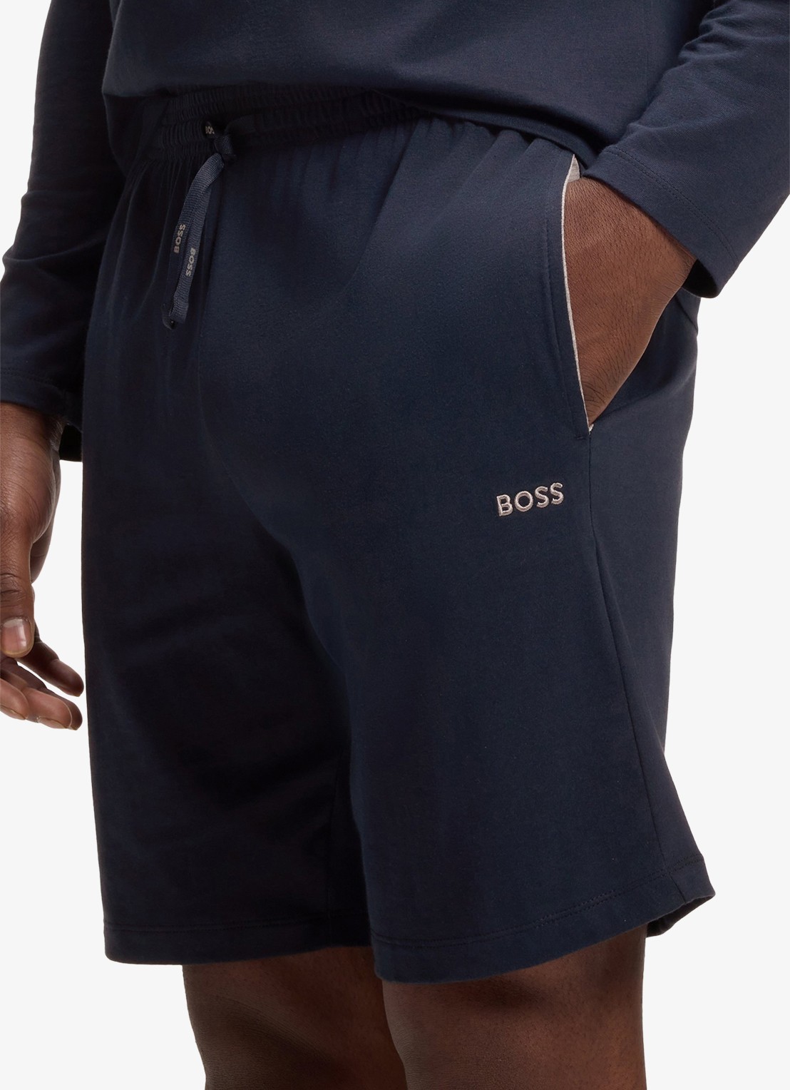 BOSS Mix&Match straight fit korte loungebroek met logo - detail 5 donkerblauw