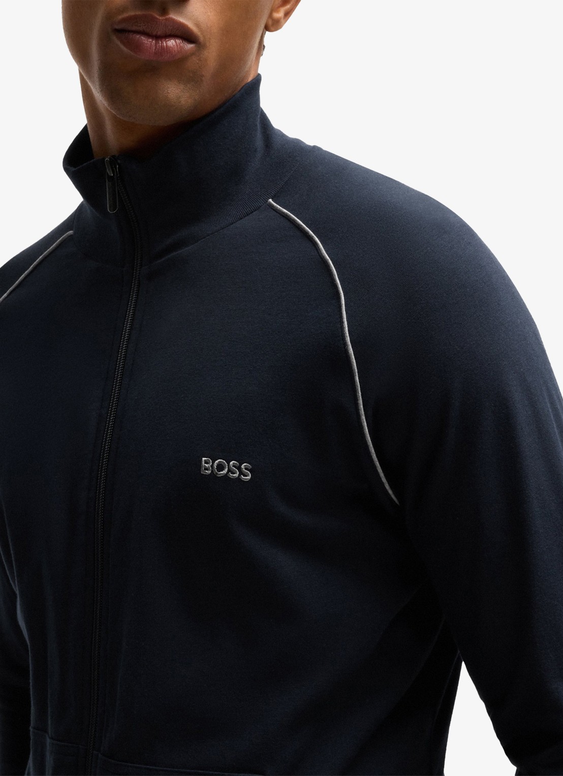 BOSS Mix&Match sweatvest met logoborduring en steekzakken - detail 2 indigo