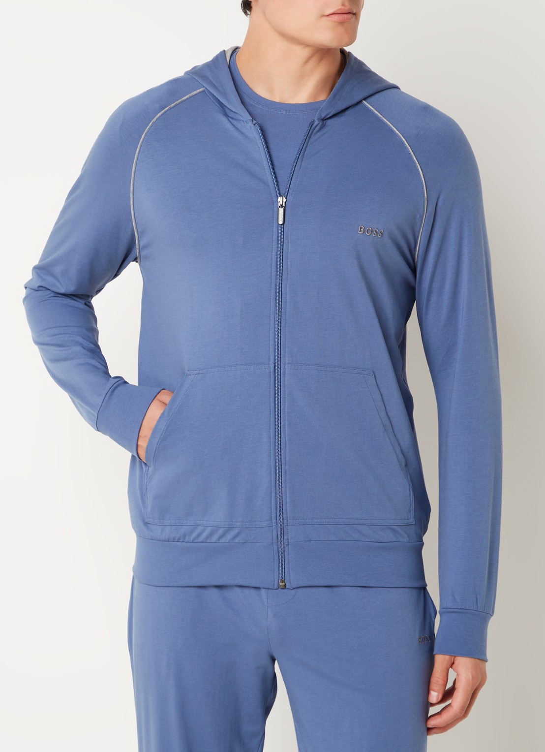 BOSS Mix&Match sweatvest met logoborduring en steekzakken - detail 4 open blue-478 / blauw