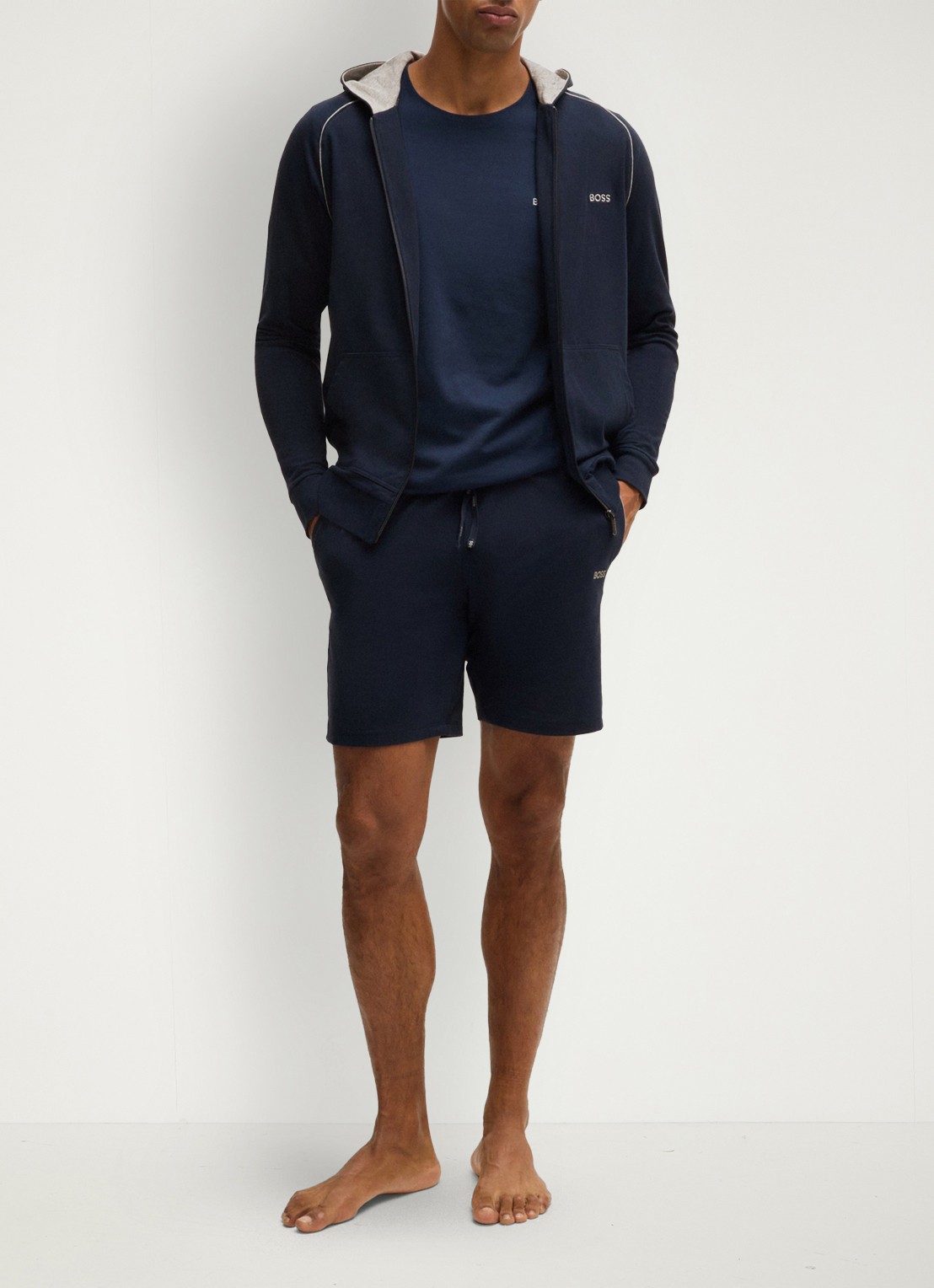 BOSS Mix&Match sweatvest met logoborduring - voorkant 2 indigo