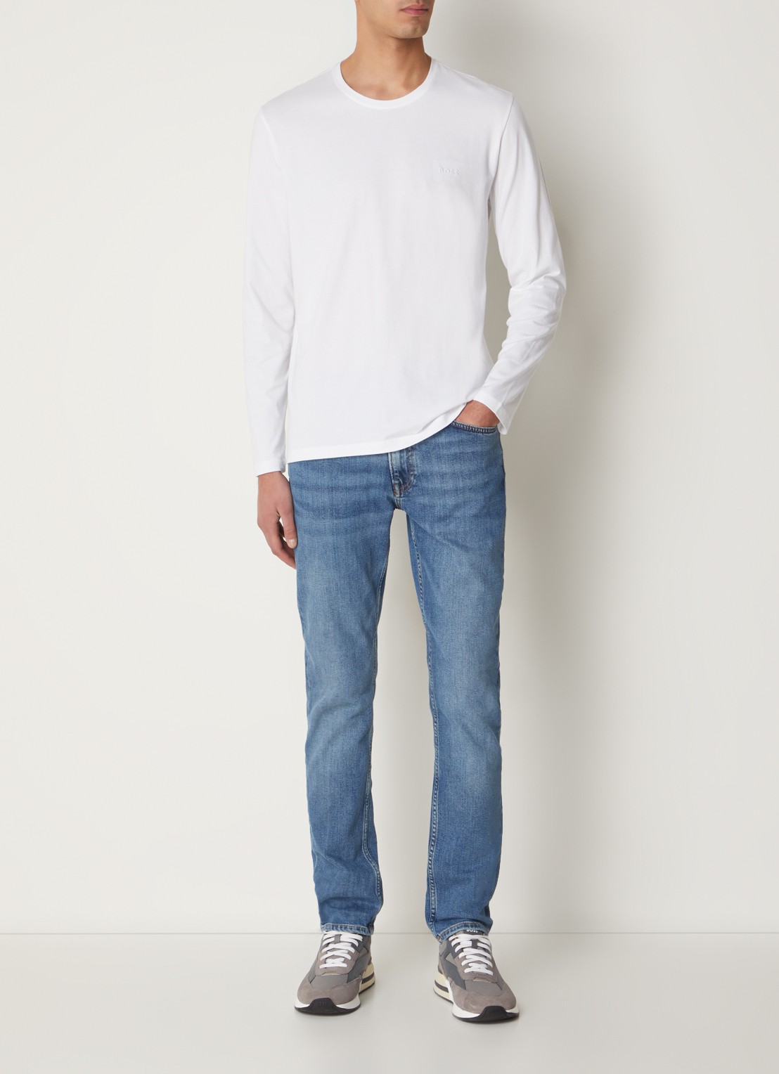 BOSS Mix&Match T-shirt met logoborduring - voorkant 3 wit