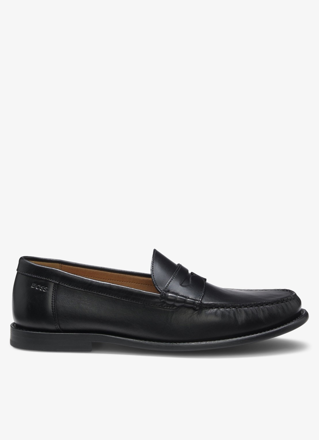 BOSS Mocassin van leer - voorkant zwart
