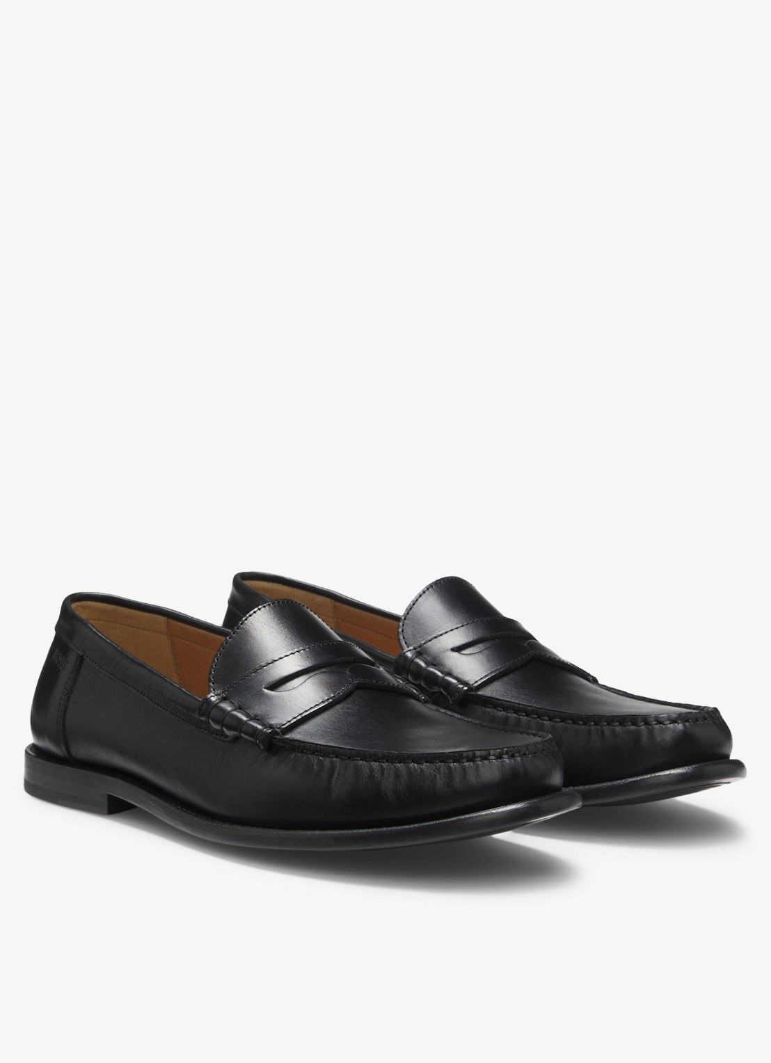 BOSS Mocassin van leer - voorkant 3 zwart