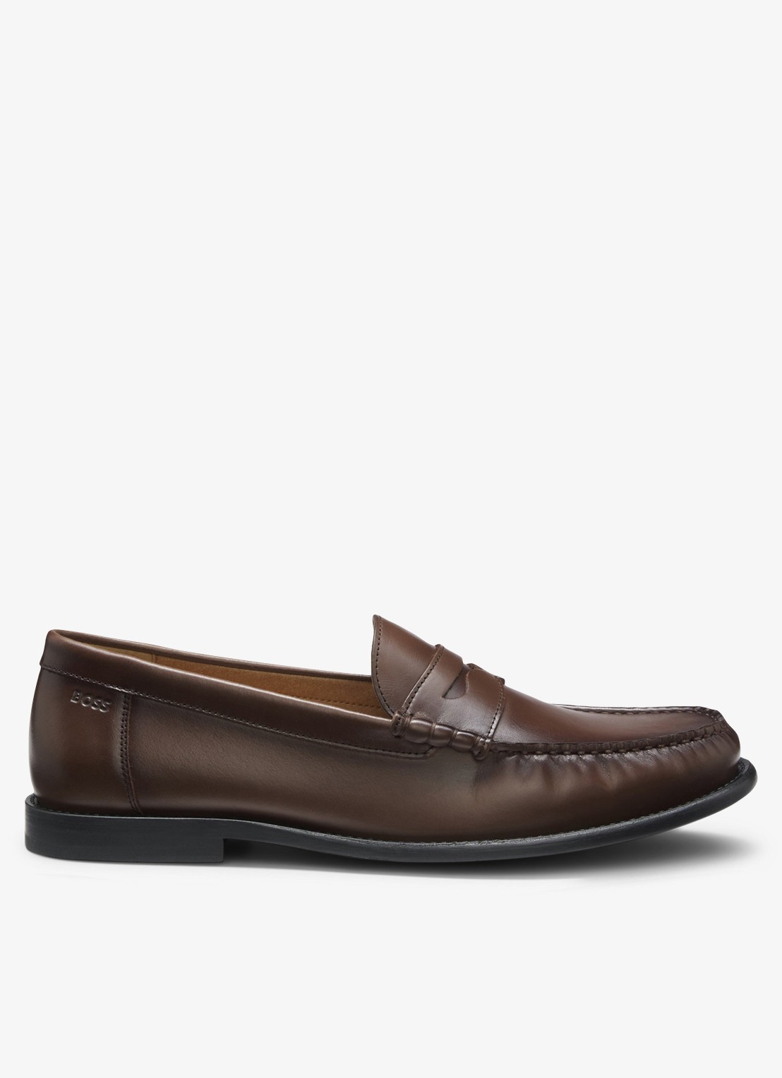 BOSS Mocassin van leer - voorkant 2 donkerbruin