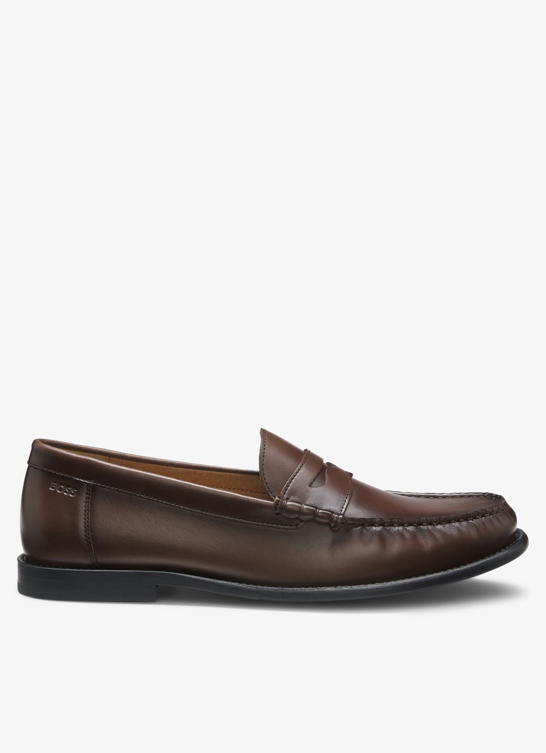BOSS Mocassin van leer - voorkant donkerbruin