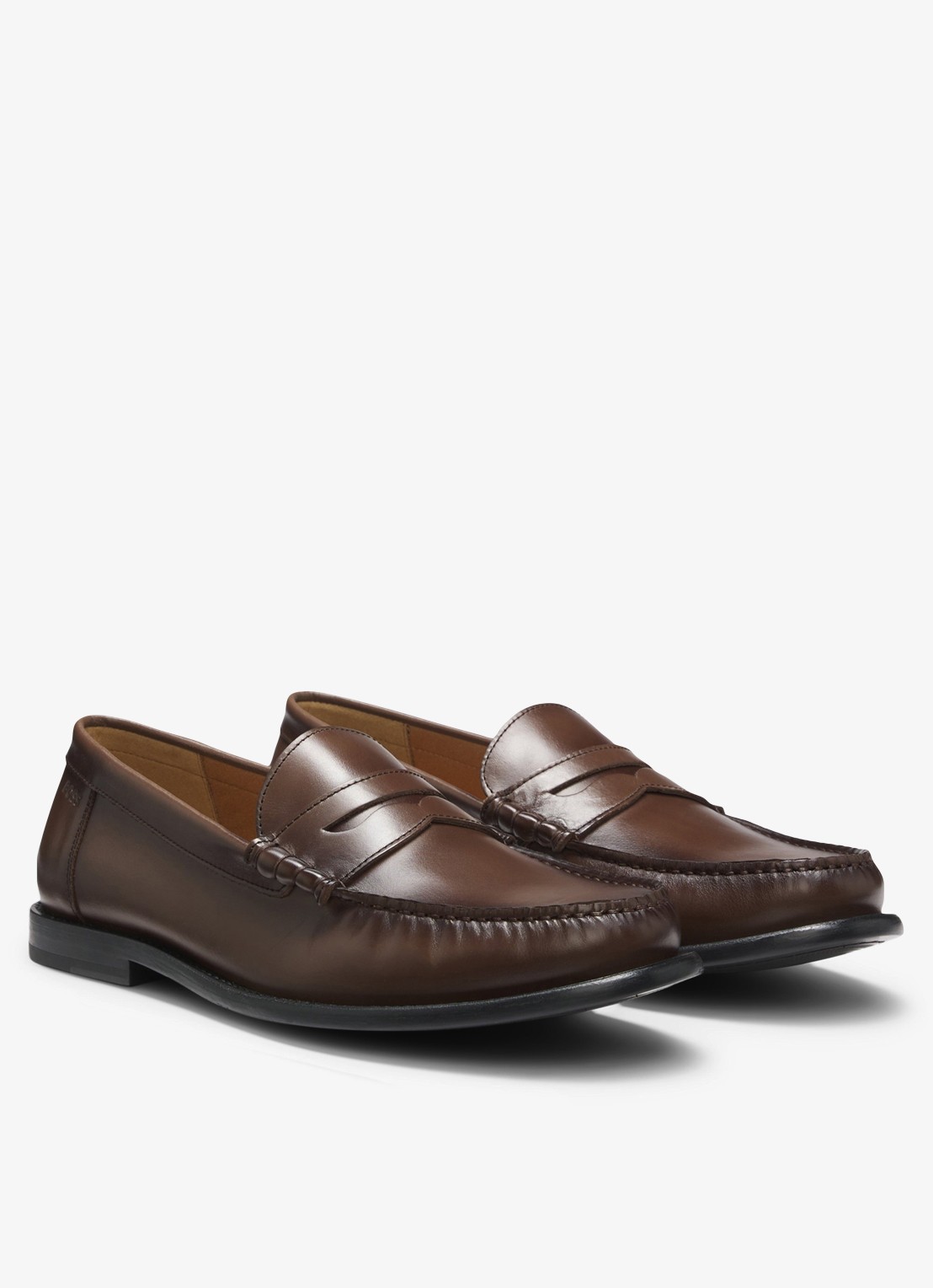 BOSS Mocassin van leer - voorkant 3 donkerbruin
