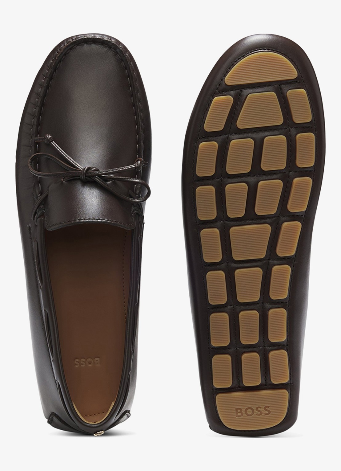 BOSS Mocassin van leer  - detail bruin