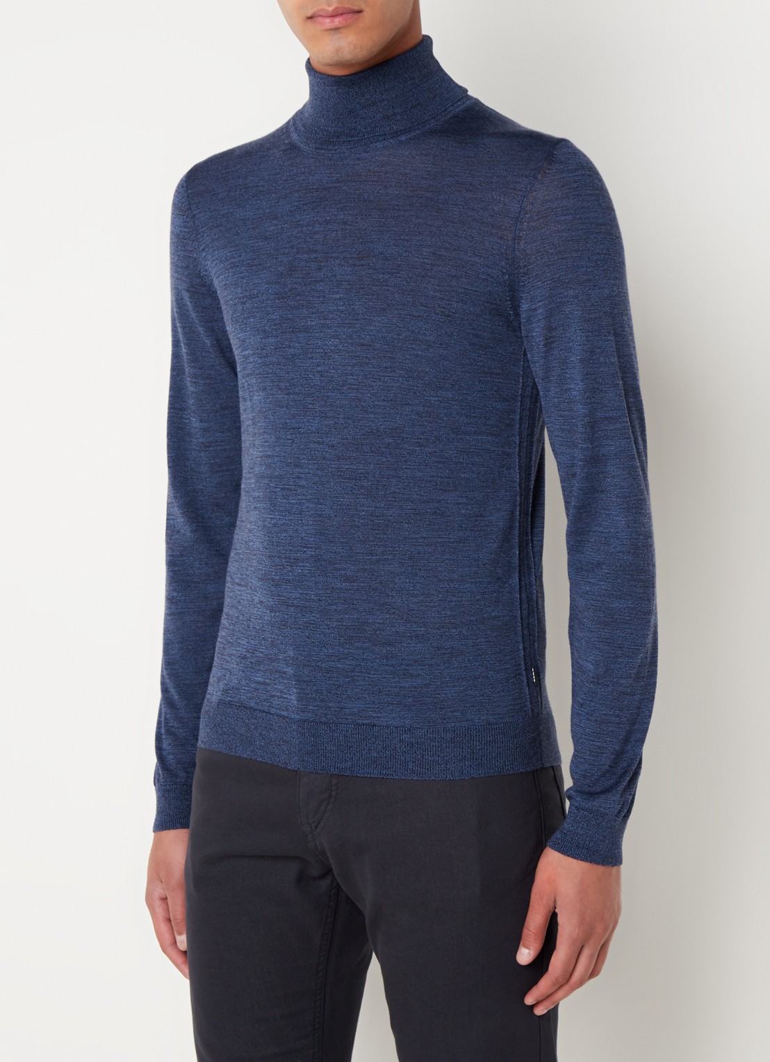 BOSS Musso-P fijngebreide trui van scheerwol met col - detail blauw