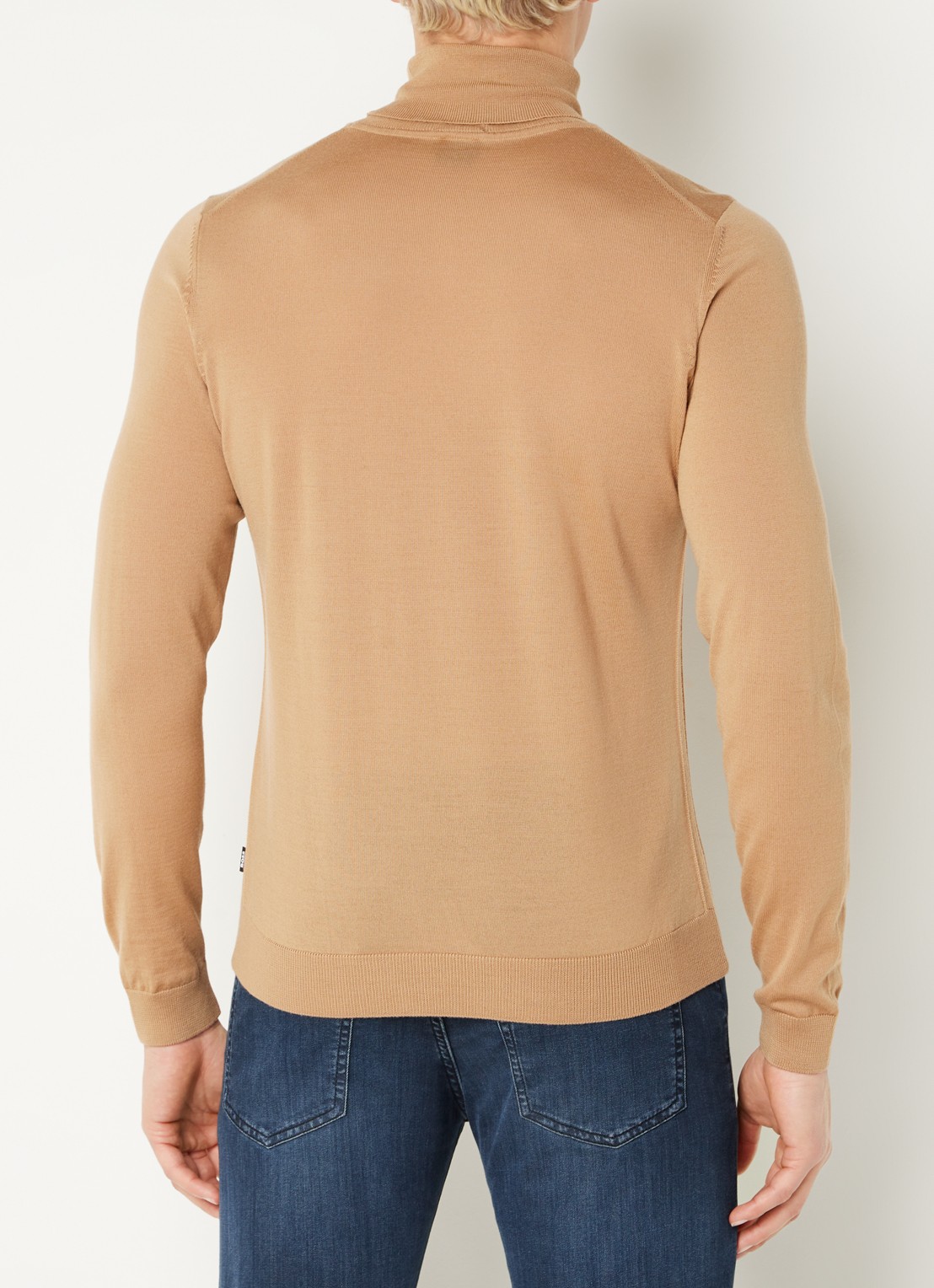 BOSS Musso-P fijngebreide trui van scheerwol met col - achterkant 2 beige